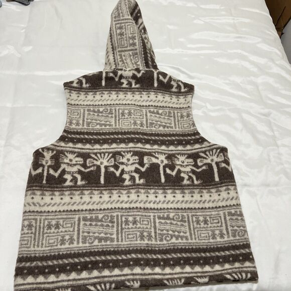 Wool Ecuador Hoodie Vest Aztec Southwestern Tribal Pockets XL MISSING BUTTON - Picture 8 of 11